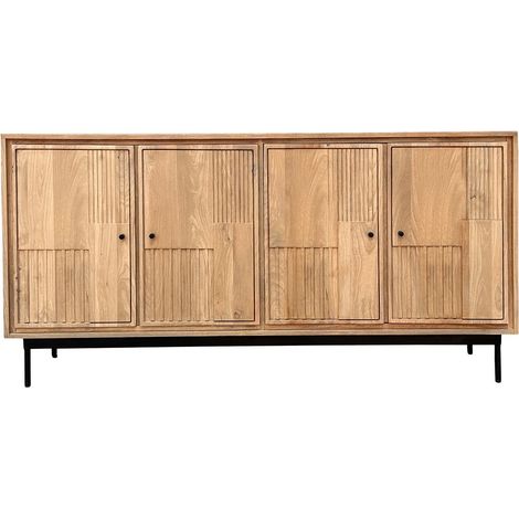 Buffet de Rangement en Bois de Manguier Naturel et Métal Noir, Bahut 4 Portes pour Salon - PANGIVO (1/5)