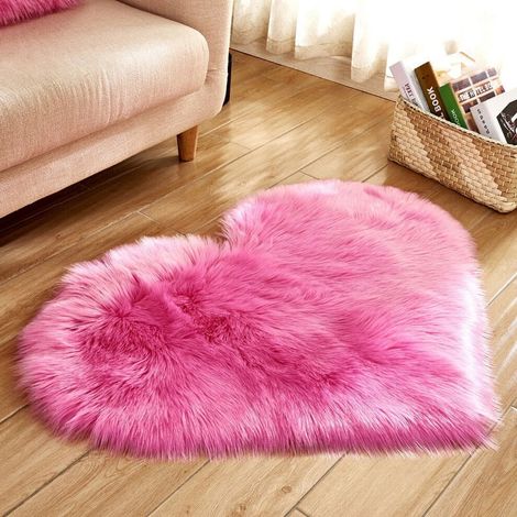 Tapis de sol moelleux en forme de cœur, doux et moelleux, imitation peau de mouton, pour salon, canapé ou chambre à coucher (1/5)