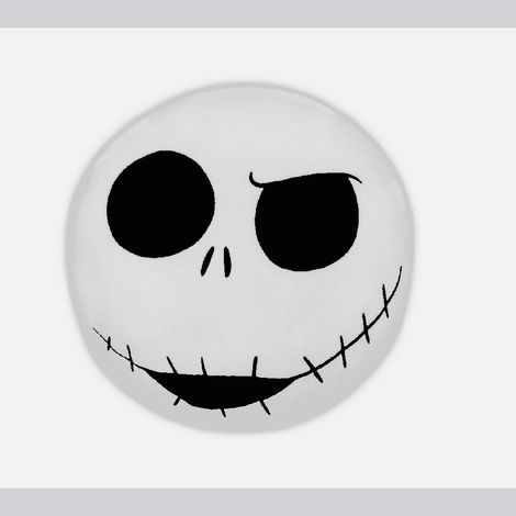 Coussin rond blanc et noir - visage de Jack Skellington 39X33cm (1/2)