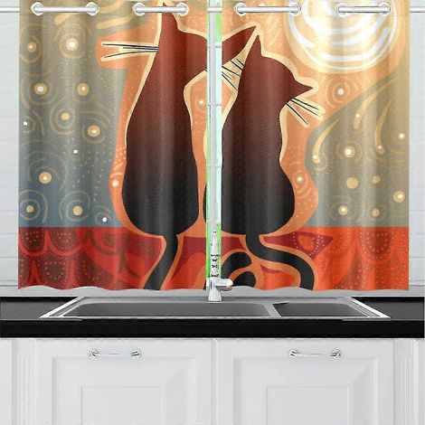 Rideau de fenêtre « Chats amoureux », rideau de cuisine 65 x 90 cm, deux pièces (1/5)