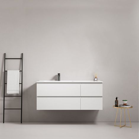 Mobile bagno sospeso 120 cm Bianco Lavabo a Sinistra in Ceramica Senza Specchio - Fiji Paint (1/4)