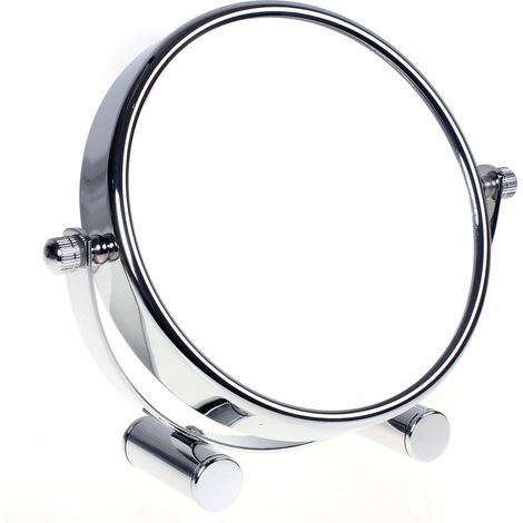 Miroir cosmétique design, rotatif à 360 ° Double face : normal et grossissement x 10. Miroir sur pied, miroir de rasage, miroir de salle de bain. Chromé., 5'' Durchmesser, 10-fach (1/5)