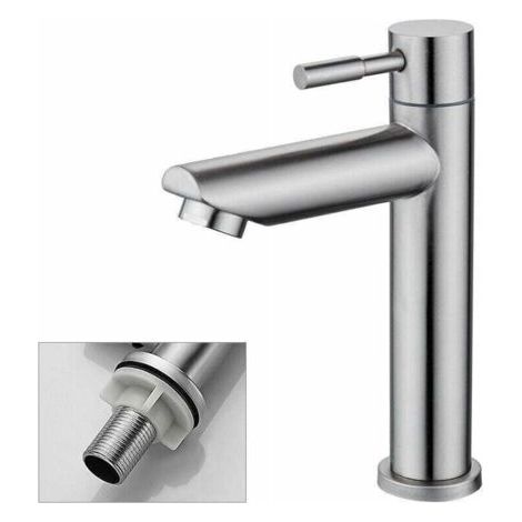 Robinet Salle Bain Eau Froide Uniquement Robinet Lavabo Surface Chromé en Cuivre Durable Robinetterie Lave Mains Cartouche Mousseur Démontable Pratique pour Nettoyer ou Remplacer (1/5)