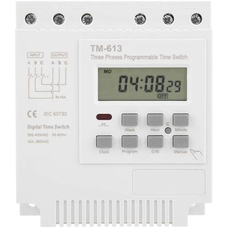 Interrupteur de minuterie triphasé, TM-163 380 V, relais de minuterie numérique intelligent hebdomadaire, contrôle programmable, interrupteur de minuterie d'alimentation (1/4)