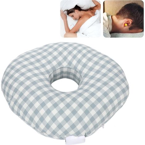 Coussin oreiller bleu à grille avec trous pour protection auditive, noyau pour dormir sur le côté, sans pression sur l'oreille et le cou (1/5)