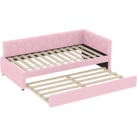 Lit de jour 90 x 200 cm avec lit gigogne, lampe de chevet, USB et Type-C, rose, HOMVRA (1/5)