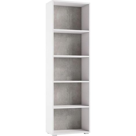Librería compacta con cinco estantes regulables, blanco, fondo de hormigón (1/4)