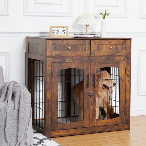 Cage Chien Meuble avec Tiroirs, Table d'Appoint pour Chien, Nichoir Intérieur avec Rangement pour Chiens Petits/Moyens/Grands, 81 cm (1/5)