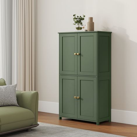 Armoire Haute de Rangement, Meuble de Cuisine avec 4 Portes, 2 Étagères Réglables, Style Shaker, Vert