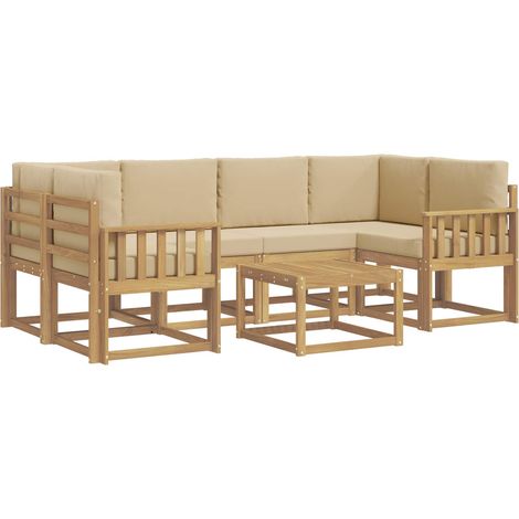 Set di divani da esterno 7 pz 6-Posti Bianco e Beige vidaXL (1/5)