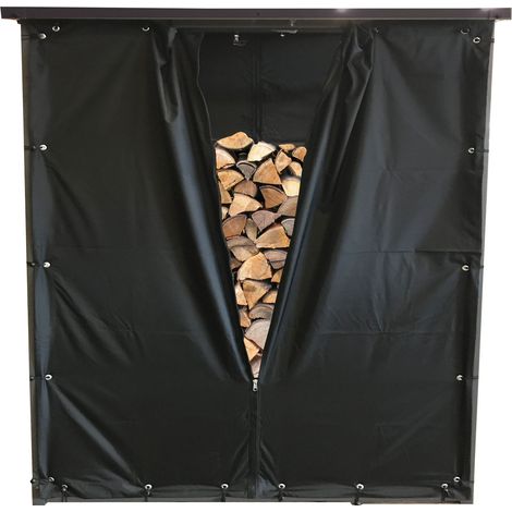 Wetterschutz-Vorhang Set Front und Rückwand zu 143x70x145cm Kaminholzunterstand PVC Schwarz