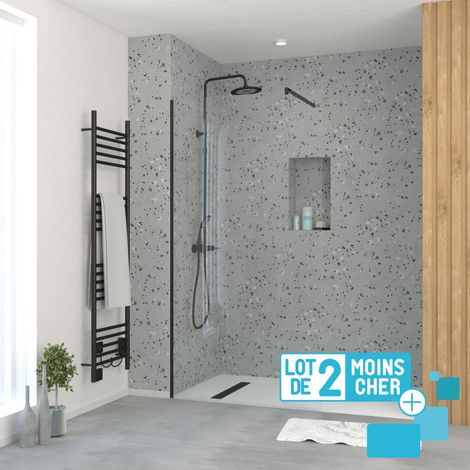 Lotto di 2 pareti doccia 100x195cm Vetro Temperato 5 mm - Profili e Barra di supporto Neri