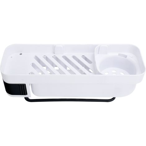 Étagère d'angle de douche sans perçage, fixation murale, porte-serviettes avec crochet (blanc et noir) (1/5)