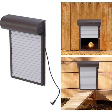 Porte de poulailler automatique programmable en aluminium avec timer, capteur de lumière et contrôle à distance - 3 modes (Marron, Dimensions: 37.3x24.7cm) (1/4)