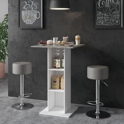 Tavolo bar alto Rodeo, Calcestruzzo, 70 x 70 cm con 2 sgabelli da bar, Vicco (1/5)