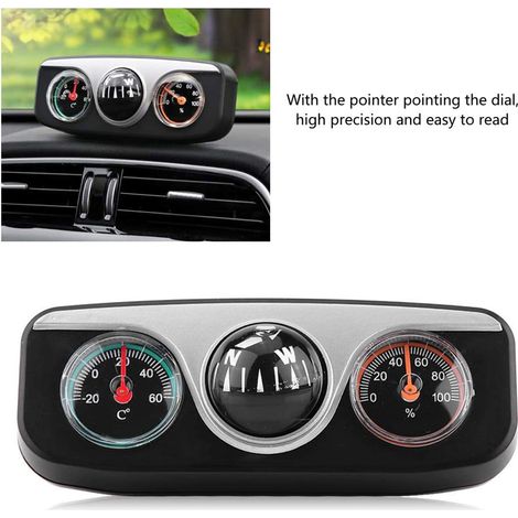 Boussole multifonctionnelle pour tableau de bord, boussole de navigation 3 en 1 pour voiture et camion, boussole directionnelle, thermomètre et hygromètre