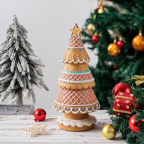 JSSEVN - Árbol de Navidad de jengibre, figura de árbol de jengibre de resina, centro de mesa, decoración festiva de invierno, pieza para estante o mesa navideña. (1/5)