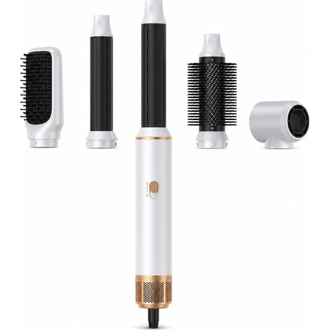 Brosse Coiffante à Air Chaud 5 en 1 avec Boucleur Automatique et Lisseur, Blanche, Prise US avec Protection contre les Fuites (1/5)