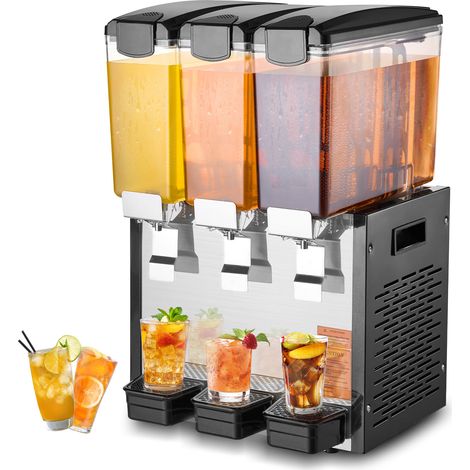 VEVOR Distributore di Bevande Commerciali, Distributore Succhi 3 x 10 L 440 W, Macchina Bevande in Acciaio Inox 304 Uso Alimentare, Temperatura Raffreddamento 7-12 °C, per Bevande Fredde, Ristoranti (1/5)