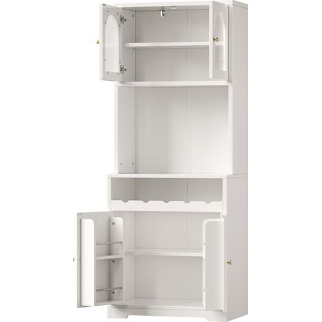 Set de 2 vitrinas altas blancas de 180 cm con LED RGB, puertas de cristal y botellero MODENUIT (1/5)