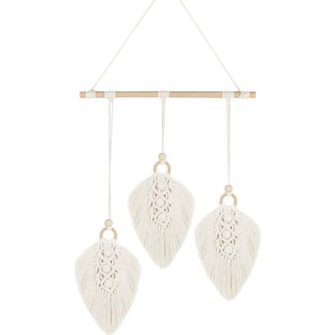 Décor mural bohème en macramé plume, suspension artisanale pour chambre, salon, studio ou extérieur, 45 x 90 cm, décoration murale tendance. (1/5)