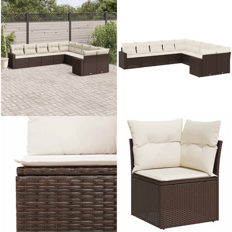 10-tlg. Garten-Sofagarnitur mit Kissen Braun Poly Rattan - Gartensortiment - Outdoor Möbel - Gartenlounge - Rattan Gartenmöbel - Polyethylen Furniture - Home & Living (1/5)