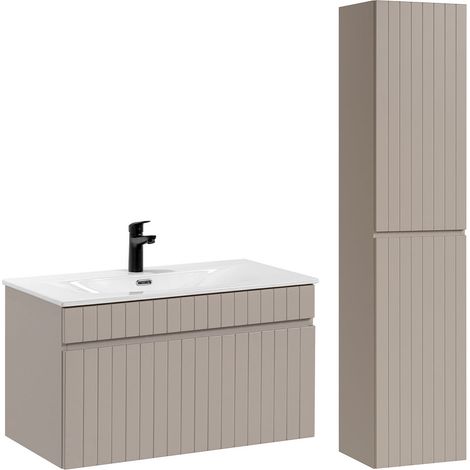 Ensemble meuble simple vasque encastrée 80cm et colonne Zelie Cachemire (1/5)