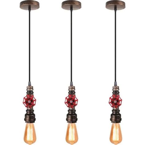 3PCS Lustre Suspension Tuyau d'Eau Industrielle Plafonnier Luminaire en Métal Rétro pour Salon Restaurant (1/4)