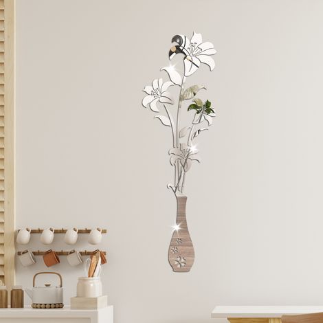 Lntyq Spiegel-Wandaufkleber – 3D-Blumen-Wandaufkleber für Wohnzimmer, Schlafzimmer, Wanddekoration für TV-Hintergrund und Sofa-Hintergrund (Silberspiegel) (1/5)