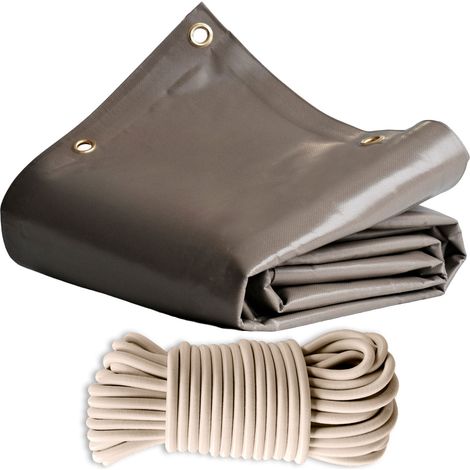 TECPLAST Pack Toile Pergola Taupe 3x4 m + Sandow Ivoire 20m - Bâche Pergola prête à poser LP640PR Garantie 8 ans