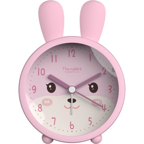 Sveglia per bambini - Sveglia a forma di coniglio con luce notturna - Sveglia silenziosa in silicone per camerette di bambine e bambini - Funziona a batterie (batterie non incluse) - Rosa (1/5)