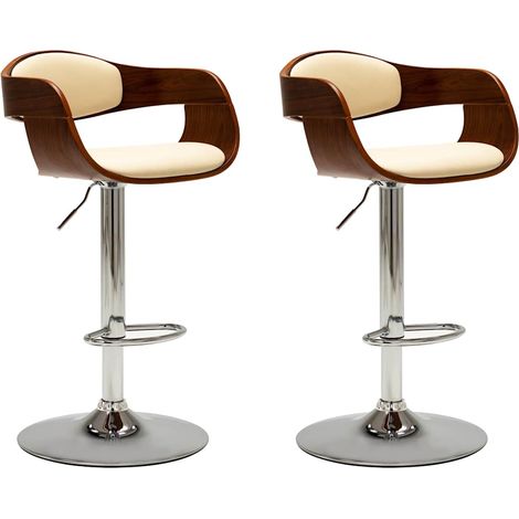 Maison Exclusive - Barhocker 2 Stk. Creme Bugholz und Kunstleder (1/5)