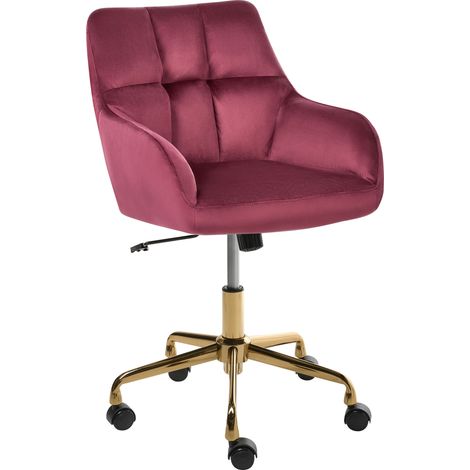 Office Chair Burgundy Velvet Polyester Fabric Gold Metal Frame Upholstered Swivel Function Adjustable Office Furniture PALMDALE