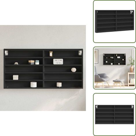 The Living Store Vitrinenschrank Schwarz 100x8,5x50 cm Holzwerkstoff - Wandregal - Regal Schwarz - Holzwerkstoff Regal - Aufbewahrungssystem - Wohnwand (1/5)
