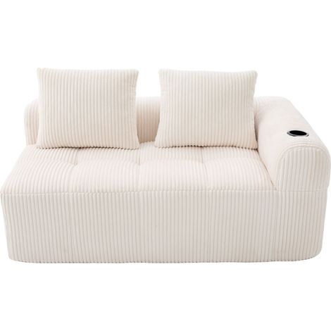 Divano 2 posti in velluto a coste beige senza montaggio con tasche laterali e portabicchieri (1/5)