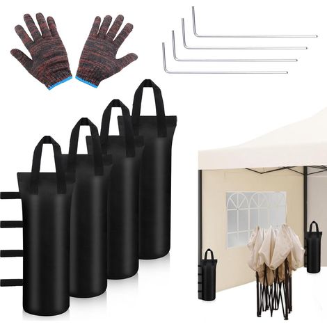 Lot de 4 Poids pour Tonnelle Sac de Lestage pour Tonnelle Poids 40KG, avec Pique de Sol Gants de Travail, 50×20cm Sac de Sable Epaissir Leste pour Pied de Tonnelles, Auvent,Tente (1/5)