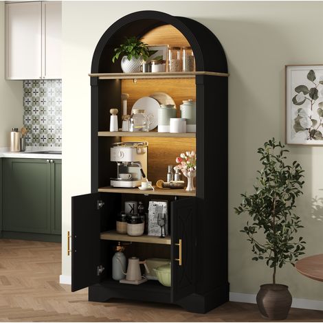 Aparador alto con estante регулируable y luz LED, 76,2 x 40,1 x 180 cm, negro HAVRYA (1/5)
