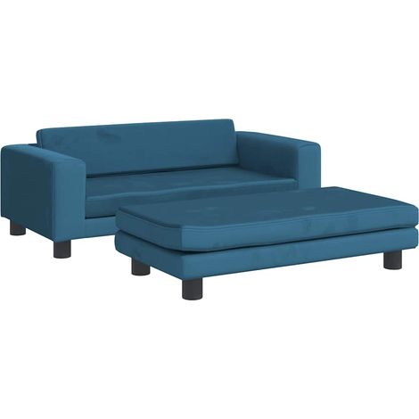 vidaXL Kids Sofa with Footstool Blue 100x50x30 cm Velvet