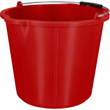 KOTARBAU® Seau de Maçon 15 L - Seau de Chantier - avec Bec Verseur - PEHD - Seau à Mortier - Seau de Construction - Seau à Plâtre - avec Anse et Graduation - Rond - Rouge (1/4)