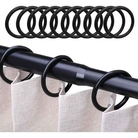 100 Anneaux Rideaux Douche,Plastique Noir,Diamètre 4x0.5cm,Système Clip,Ouverture Facile,Salle De Bain (1/5)