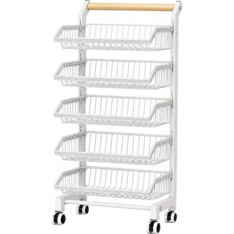 Carro de acero inoxidable para almacenar frutas y verduras, 5 niveles, dimensiones 42 cm x 32 cm x 105 cm, de pie, uso versátil. (1/5)