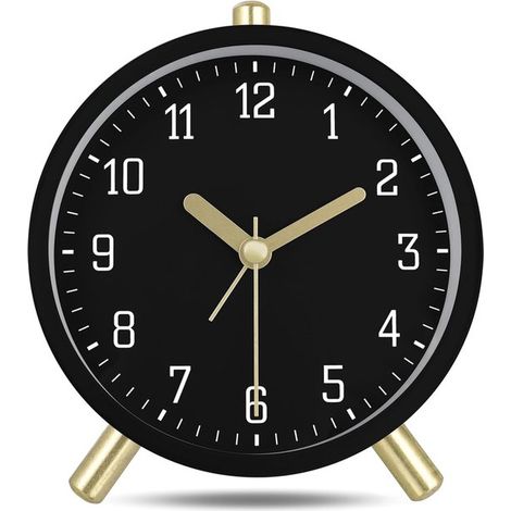 Sveglia - Sveglia digitale - Sveglia - Sveglia per bambini - Sveglia analogica silenziosa in metallo - Semplice sveglia da tavolo - Con luce notturna - Nera - Stile classico moderno - Adatta per comod