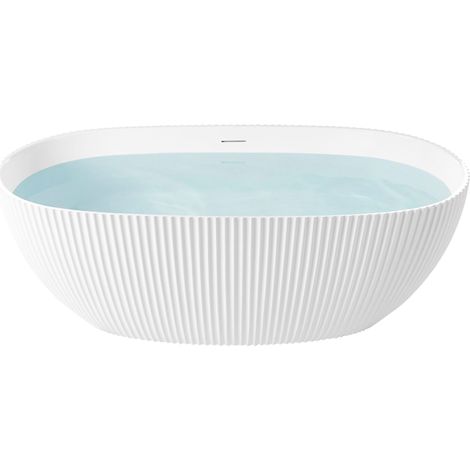 Vasca da bagno ovale indipendente in stile moderno 170 x 81 cm in acrilico con finitura scanalata bianco opaco Jutai