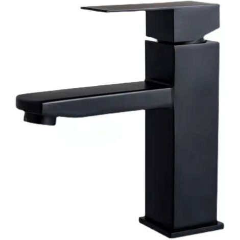 Noir Robinet, comptoir d'évier, cascade salle de bains, robinet de salle de bains, robinet de Mono chromé carré Anti-empreinte digitale (1/4)
