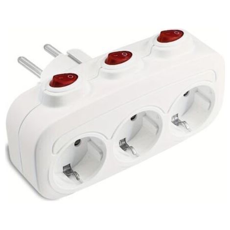 Multiprise murale standard UE 1 vers 3 avec interrupteurs indépendants – Prise de voyage, 3 prises horizontales, sans câble, blanc (1/5)