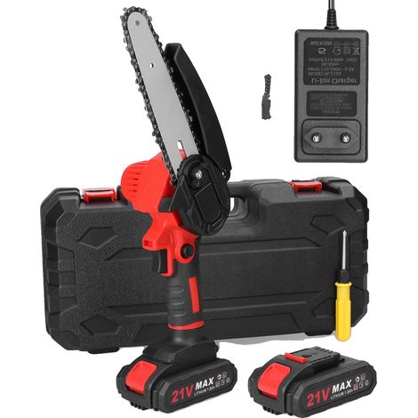 Mini tronçonneuse électrique, design sans fil, poignée ergonomique, Rouge avec boîte, UE (1/2)