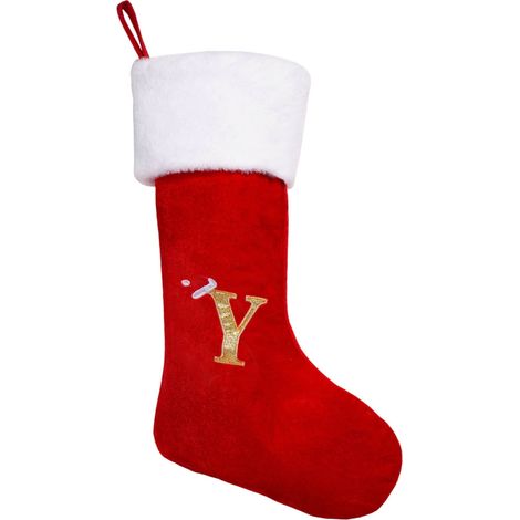 Chaussette De Noël - Avec Initiale - Fourrure Synthétique - Pour Décoration De Cheminée Ou Arbre De Noël - 47 X 27 X 3 Cm - 1 Pièce (1/5)