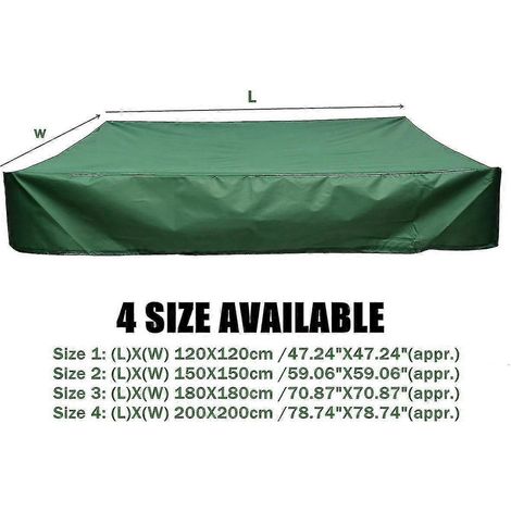 Bâche pour bac à sable 150x150 cm, imperméable, protection UV 70%, pour bac à sable Oxford avec cordon de serrage, verte (150x15 (1/5)