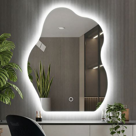 Specchio Forma Ondulata da Parete 50x70cm con Led Bianco Freddo Caldo e Naturale (1/5)