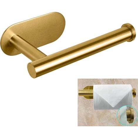 Portarotolo Carta Igienica Senza Foratura - Acciaio Inox - Montaggio Autoadesivo - Adatto per Bagno, Cucina e WC - Lunghezza 16 cm - Oro (1/5)